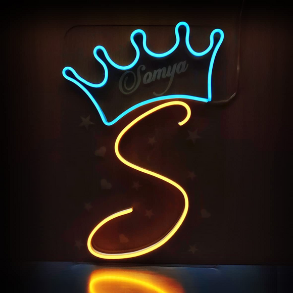 Personalised Neon Crown Initial and Name